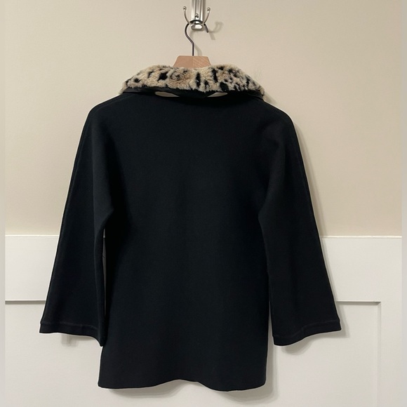 Cache Black Silk Blend Leopard Faux Fur Bell Sleeve Cardigan Sweater Size Small - Picture 7 of 9